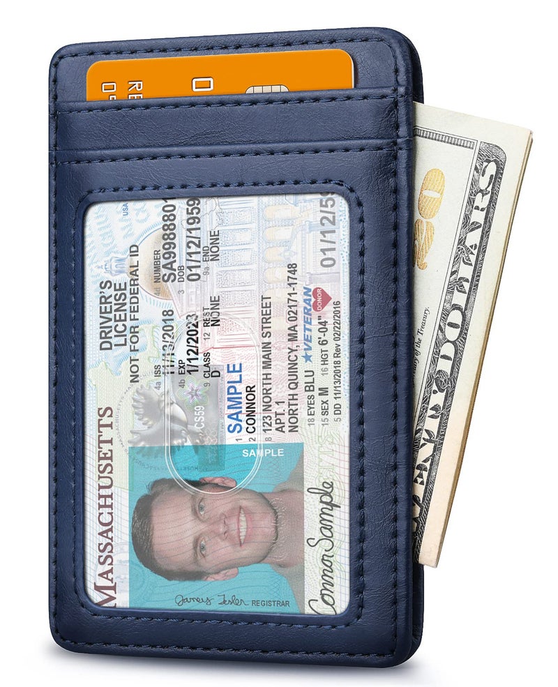 Buffway Mens Slim Wallet, Minimalist Thin Front Pocket Leather Credit Card Holder with RFID Blocking for Work Travel - Seattle Navy Blue - Image 2